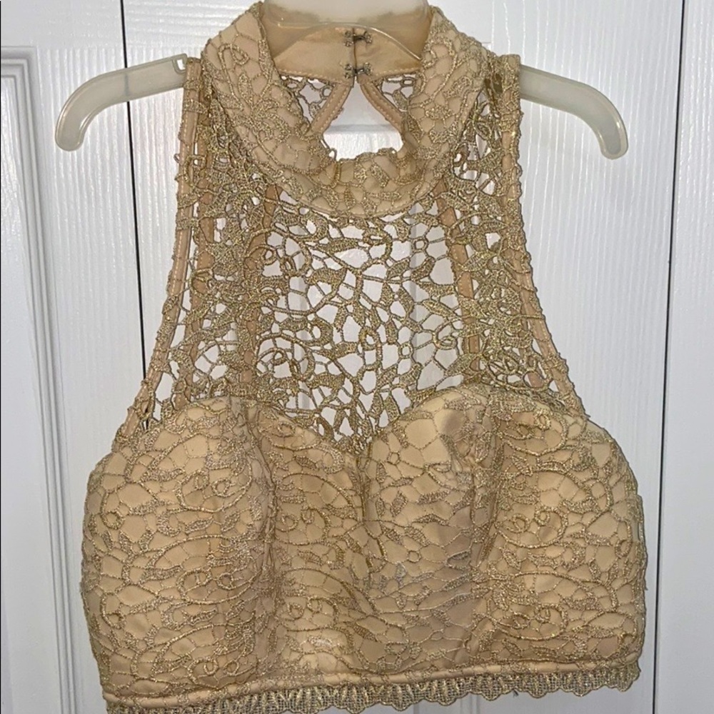 gold pleated halter top